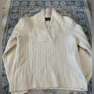Lauren Ralph Lauren Cream Cashmere Cable Knit Sweater Size XL